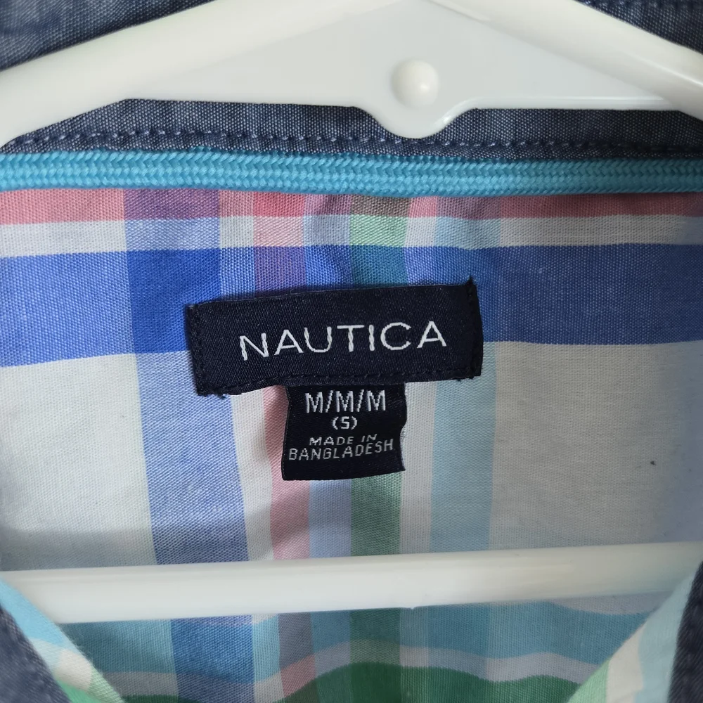 Nautica Boys Blue Green Plaid Short Sleeve‎ Button Down Preppy Shirt 5/M Easter